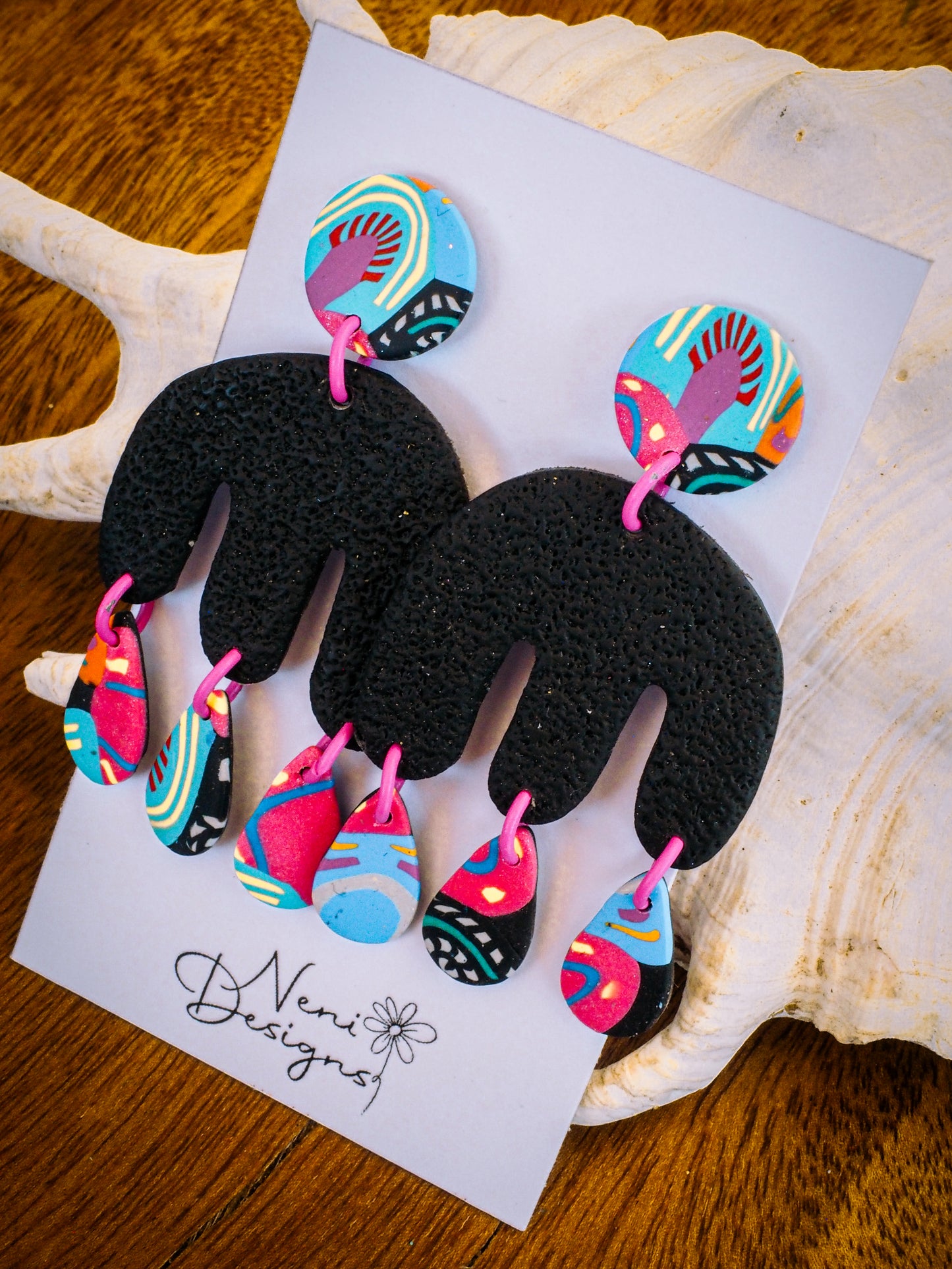 'rainbow pop' and black calamity dangles