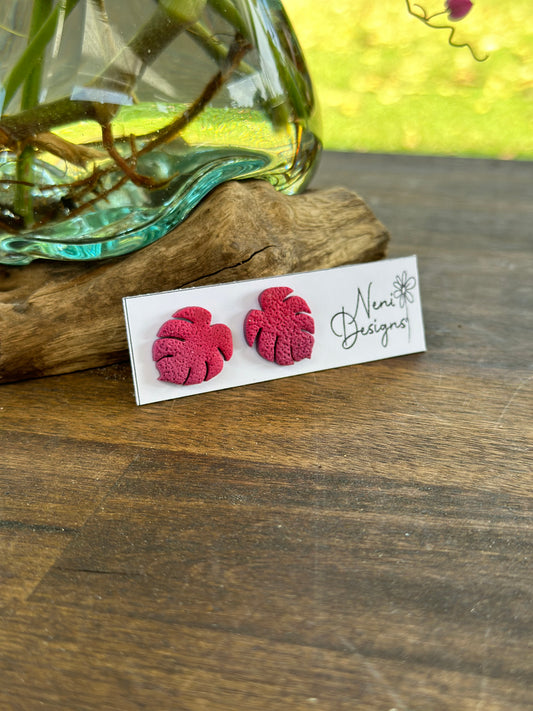 monstera stud - pink/purple ombre