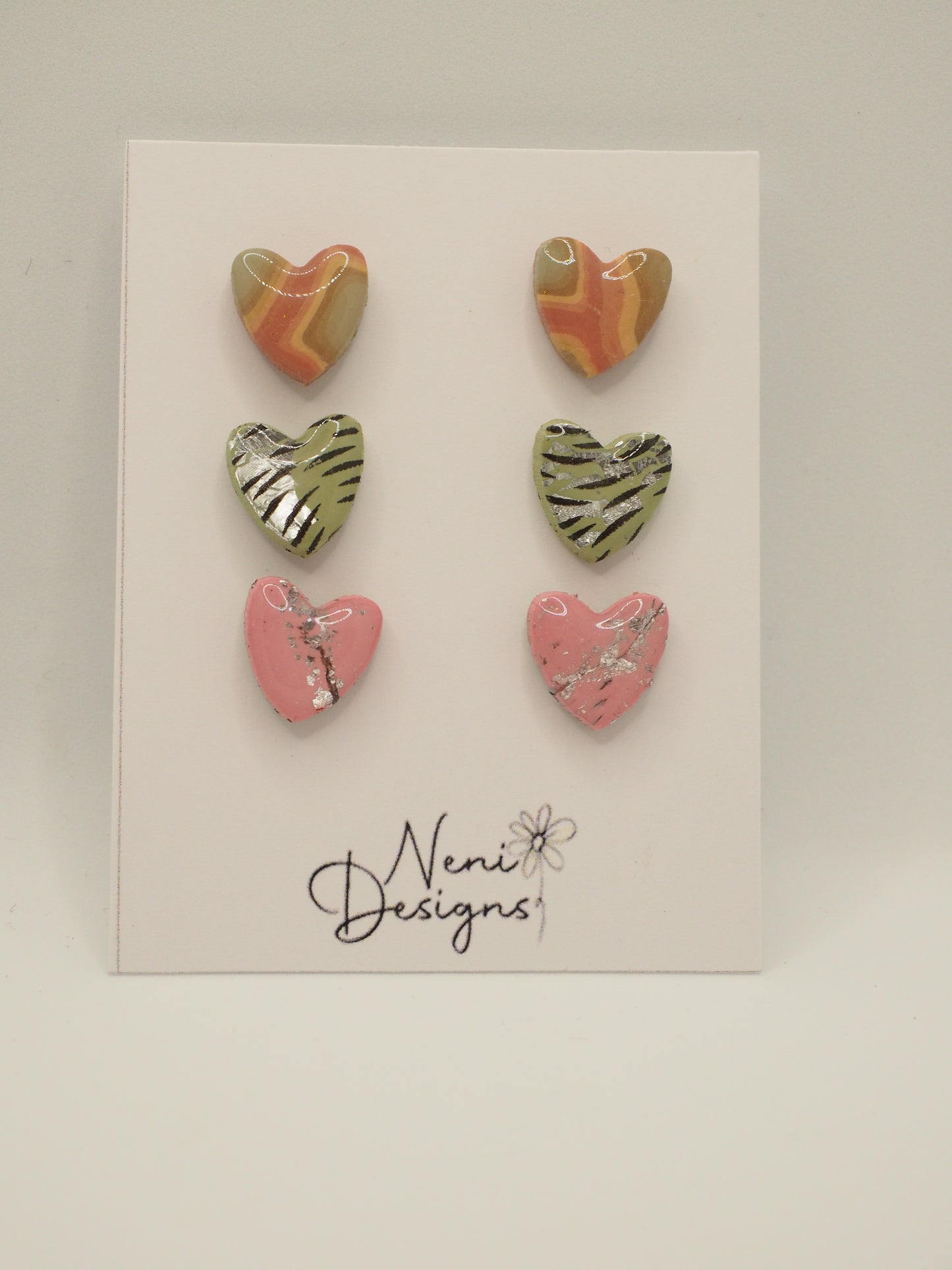 mini heart studs multipack (pink/olive, olive and pink)