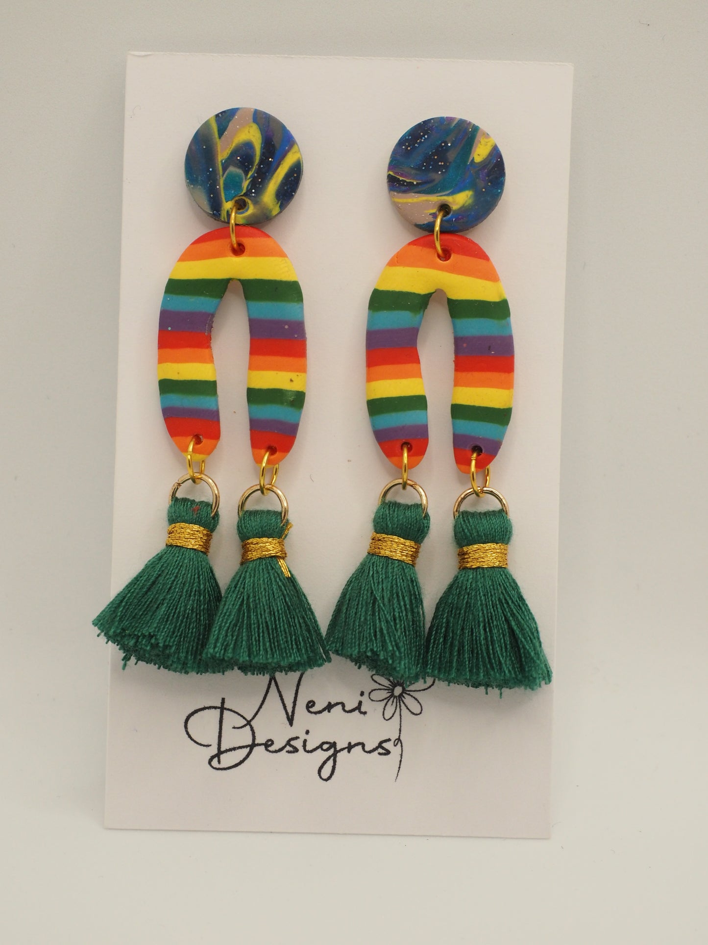 'essie' with tassels (rainbow and green)
