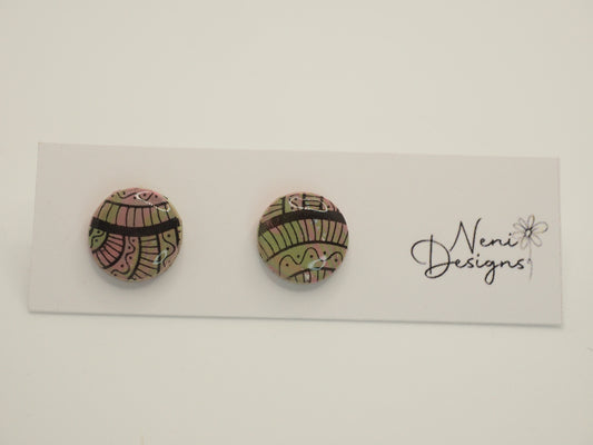 small round stud (pink, green and black)