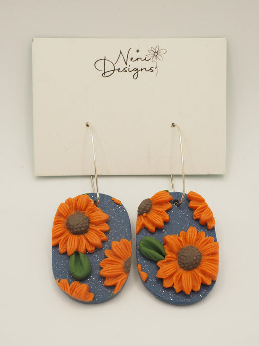 'clara' hoops (blue with orange flowers)