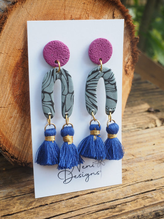 'essie' with tassels (magenta, steele blue and royal blue)