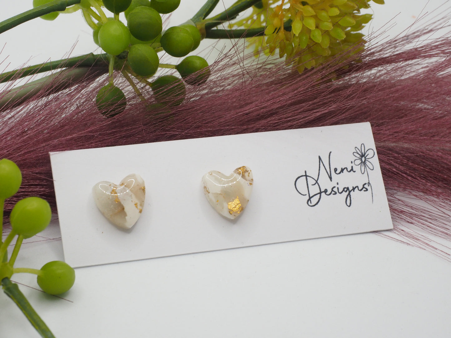 mini heart studs (white and gold translucent)