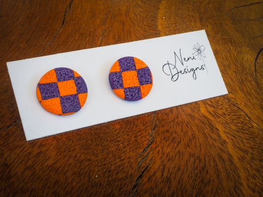 purple and orange checker round stud