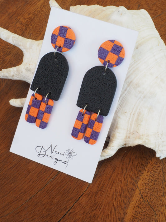 'maya' dangles (orange and purple checker)