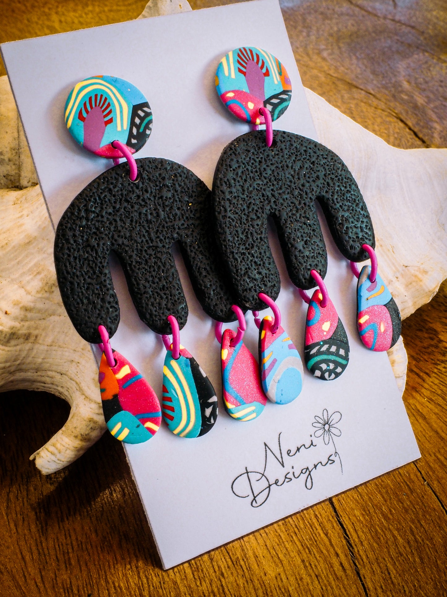 'rainbow pop' and black calamity dangles
