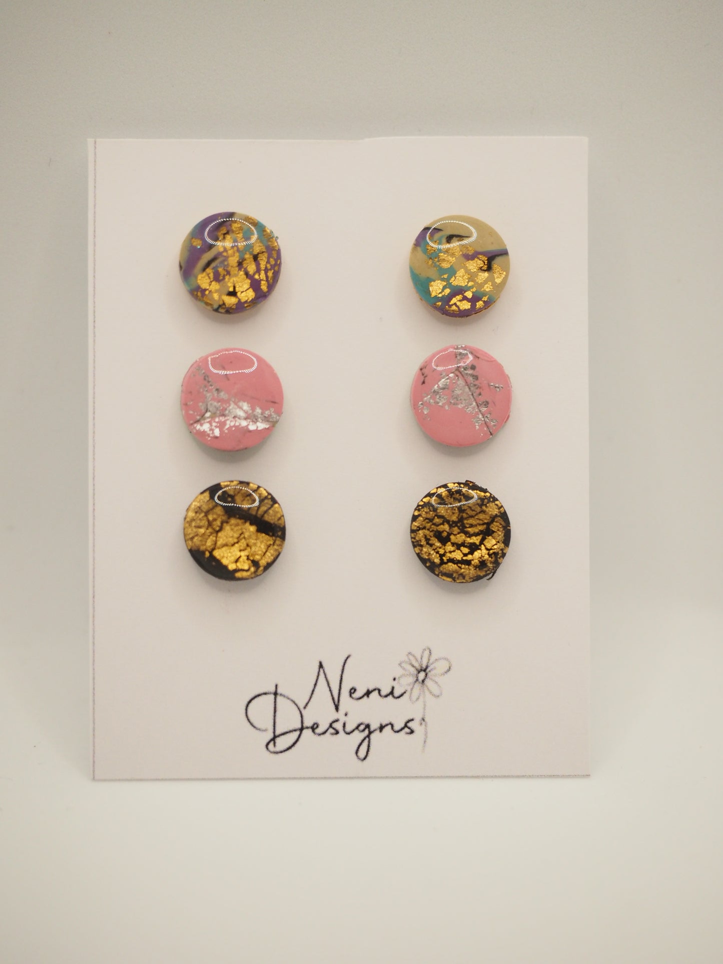mini round studs multipack (blue/purple, pink and black)