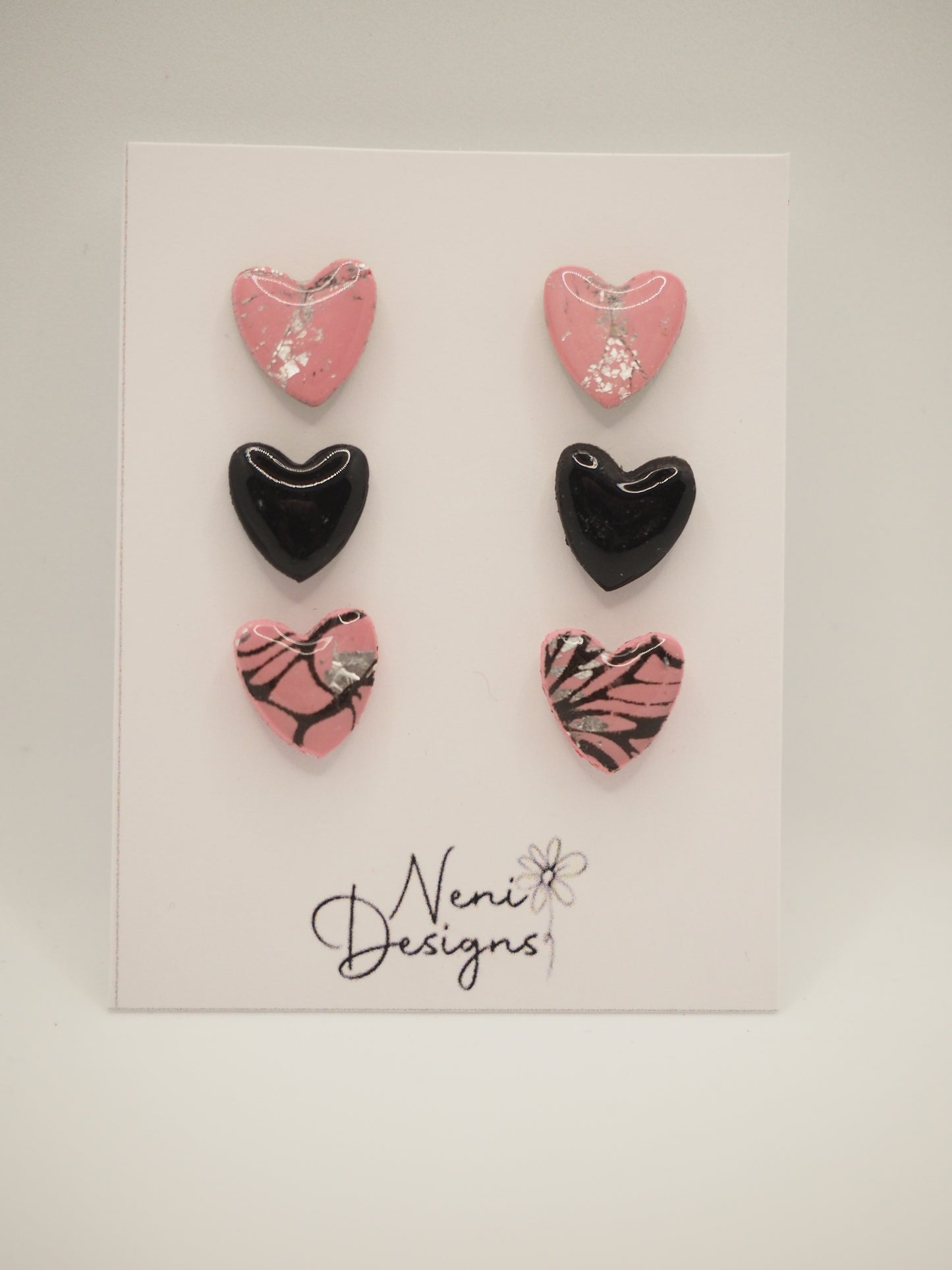 mini heart stud multipack (pink, black and pink/black)