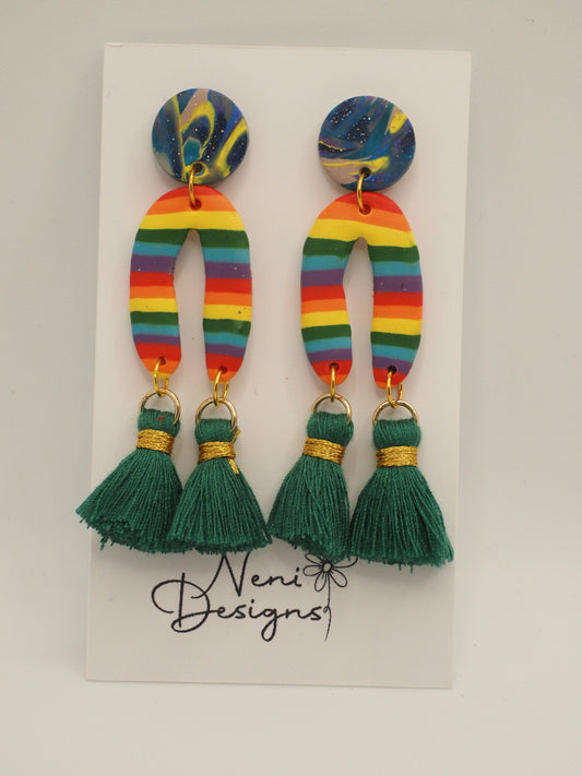 'essie' with tassels (rainbow and green)