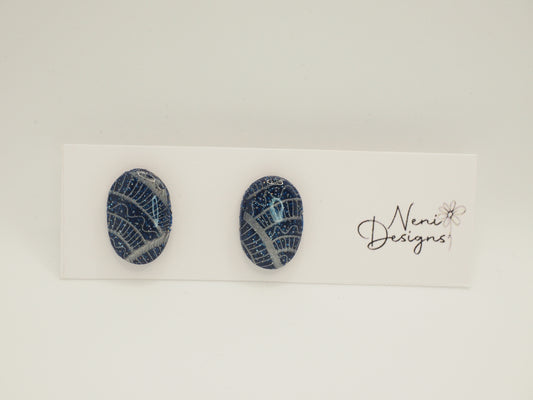 small oval studs (navy and silver)