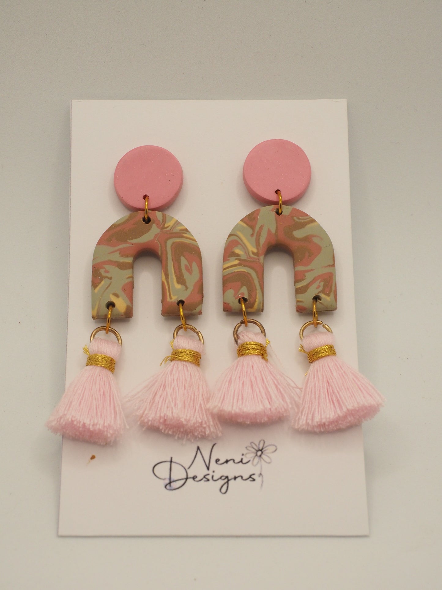 'joan' with tassels (pink, olive and brown'