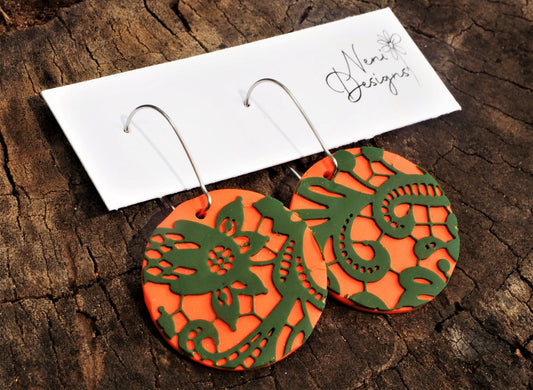 'evita' hoops (orange with green lace)