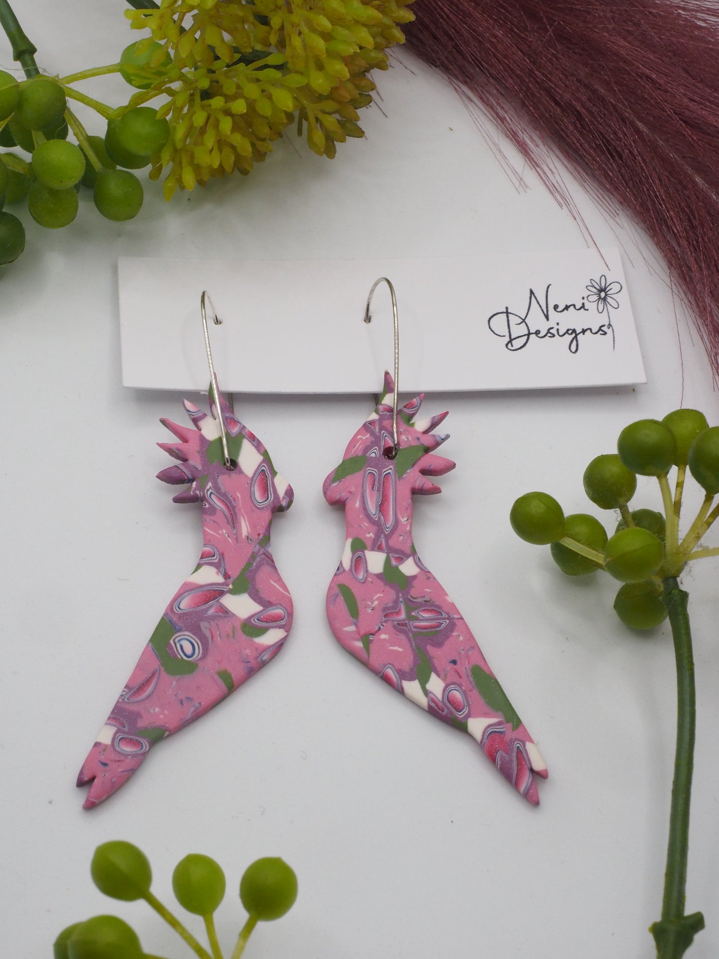 'cockatoo' hoops (pink, green and white swirl)