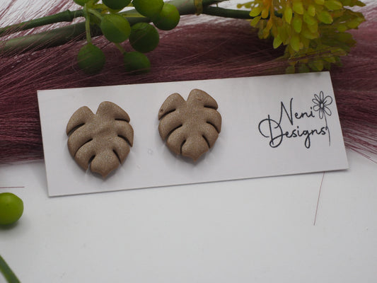 monstera studs (antique gold)